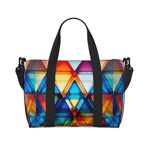 Wochenendtasche mit buntem Dreiecksdruck, Sporttasche, für Damen und Herren, Krankenhaustasche, persönliche Reisetasche, Handgepäcktasche, Schwarz, Einheitsgröße, Schwarz, One Size von LIXLZH
