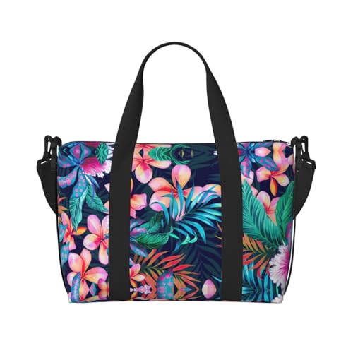 Wochenendtasche mit tropischem Blumendruck, Sporttasche, für Damen und Herren, Krankenhaustasche, persönliche Reisetasche, Handgepäcktasche, Schwarz, Einheitsgröße, Schwarz, Schwarz , Einheitsgröße von LIXLZH