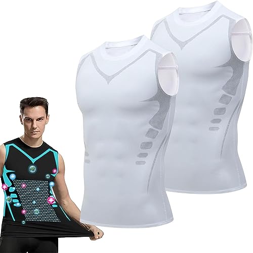 2023 Ionic Shaping Vest, Herren Body Shaper Schlankheitsweste Bequemer und Atmungsaktiver Eisseidenstoff für Männer zum Aufbau Eines Perfekten Körpers (2pcs) (Color : A-White+White, Siz von LIXQQS