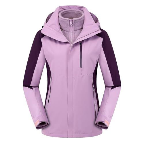 3-in-1 Outdoorjacke Wasserdichte Jacke Damen: Softshelljacke mit Abnehmbarem Innenfutter und Kapuze Herbst Wintermantel (DE/NL/SE/PL, Alphanumerisch, L, Regular, Regular, Lila) von LIXQQS