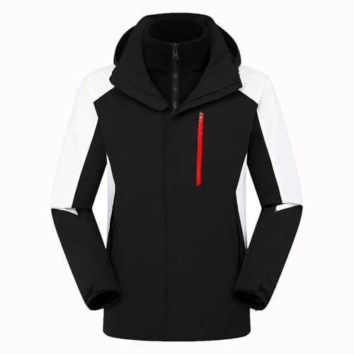 3-in-1 Outdoorjacke Wasserdichte Jacke Damen: Softshelljacke mit Abnehmbarem Innenfutter und Kapuze Herbst Wintermantel (DE/NL/SE/PL, Alphanumerisch, XL, Regular, Regular, Schwarz-Weiß (unisex)) von LIXQQS