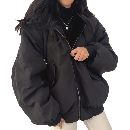 Damen Parka für Außenbereich Lässig Gefüttert Doppelseitige Fleecefutter Kapuze Vielseitig & Warm Sportliche Jacke Stylische Jacke mit Seitentaschen Wintermantel(Schwarz,S) von LIXQQS