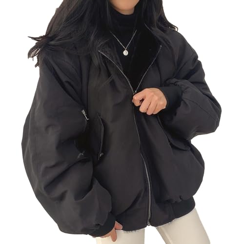 Damen Winterjacke mit Kapuze Wende-Design mit Plüschfutter, Warme Baumwolljacke, Langarm, Schnee & Kältebeständig, Zwei Stile, Reversible Tragweise, Ideal für Outdoor und Alltag ( Color : Schwarz , Si von LIXQQS