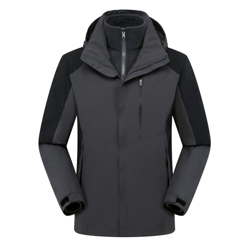 LIXQQS 3 in 1 Jacke für Herren und Damen mit Warmer Mikrofleece Mittelschicht und Verstellbarer Kapuze Unisex Sturmanzug Softshell Jacken Regenmantel Outdoor Bekleidung(Gray(unisex),2XL) von LIXQQS