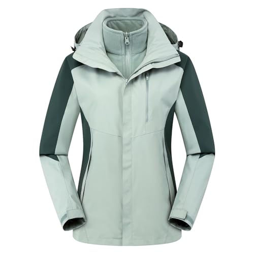 LIXQQS 3 in 1 Jacke für Herren und Damen mit Warmer Mikrofleece Mittelschicht und Verstellbarer Kapuze Unisex Sturmanzug Softshell Jacken Regenmantel Outdoor Bekleidung(Green(women),M) von LIXQQS
