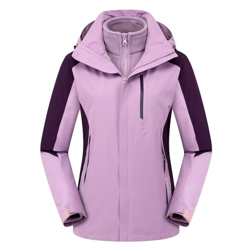LIXQQS 3 in 1 Jacke für Herren und Damen mit Warmer Mikrofleece Mittelschicht und Verstellbarer Kapuze Unisex Sturmanzug Softshell Jacken Regenmantel Outdoor Bekleidung(Purple(women),XL) von LIXQQS