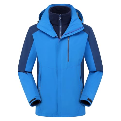 LIXQQS 3-in-1 Outdoorjacke Wasserdichte Jacke Damen: Softshelljacke mit Abnehmbarem Innenfutter und Kapuze Herbst Wintermantel (DE/NL/SE/PL, Alphanumerisch, 3XL, Regular, Regular, Blau (unisex)) von LIXQQS