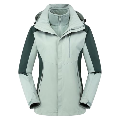LIXQQS 3-in-1 Outdoorjacke Wasserdichte Jacke Damen: Softshelljacke mit Abnehmbarem Innenfutter und Kapuze Herbst Wintermantel (DE/NL/SE/PL, Alphanumerisch, 3XL, Regular, Regular, Grün) von LIXQQS