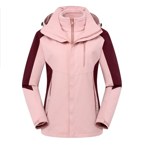 LIXQQS 3-in-1 Outdoorjacke Wasserdichte Jacke Damen: Softshelljacke mit Abnehmbarem Innenfutter und Kapuze Herbst Wintermantel (DE/NL/SE/PL, Alphanumerisch, 3XL, Regular, Regular, Rosa) von LIXQQS