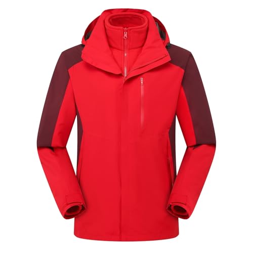 LIXQQS 3-in-1 Outdoorjacke Wasserdichte Jacke Damen: Softshelljacke mit Abnehmbarem Innenfutter und Kapuze Herbst Wintermantel (DE/NL/SE/PL, Alphanumerisch, 3XL, Regular, Regular, Rot (unisex)) von LIXQQS