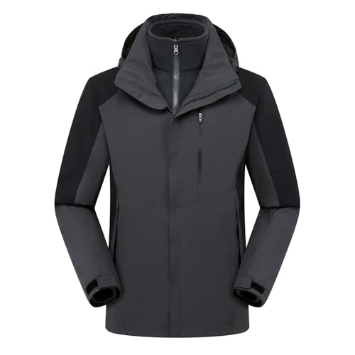 LIXQQS 3-in-1 Outdoorjacke Wasserdichte Jacke Damen: Softshelljacke mit Abnehmbarem Innenfutter und Kapuze Herbst Wintermantel (DE/NL/SE/PL, Alphanumerisch, L, Regular, Regular, Grau (unisex)) von LIXQQS