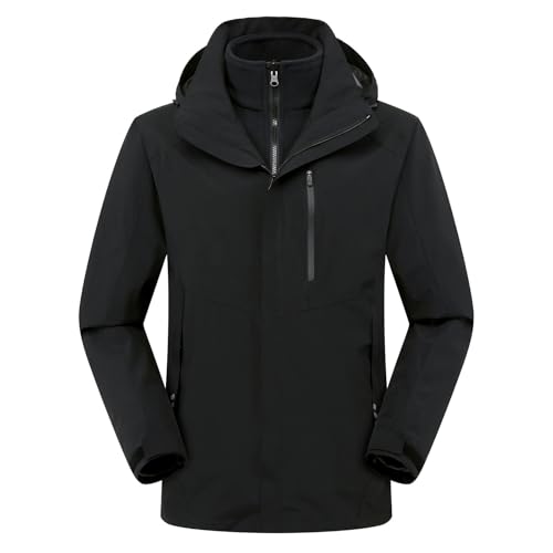 LIXQQS 3-in-1 Outdoorjacke Wasserdichte Jacke Damen: Softshelljacke mit Abnehmbarem Innenfutter und Kapuze Herbst Wintermantel (DE/NL/SE/PL, Alphanumerisch, L, Regular, Regular, Schwarz (unisex)) von LIXQQS