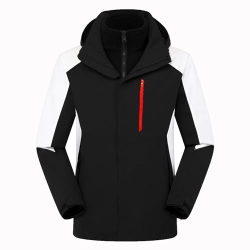 LIXQQS Herren 3 in 1 Funktionsjacke Lässiger Stil Kapuze Wasserdichte Jacke Jacke mit Fleecefutter Softshell Sturmjacke Unisex Regenmäntel für Paare(Black/white(unisex),3XL) von LIXQQS