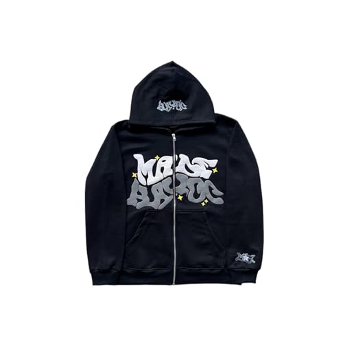 LIXQQS Herren Trendy Y2K Graffiti Hoodie, Oversized Zipper Jacke für einen Urbanen Look im Streetwear-Style, Amerikanisches Retro-Sweatshirt, Hip Hop Streetwear, Kapuzenpullover, Sweatjacke(Schwarz,5X LIXQQS Herren Trendy Y2K Graffiti Hoodie, Oversized Zipper Jacke für einen Urbanen Look im Streetwear-Style, Amerikanisches Retro-Sweatshirt, Hip Hop Streetwear, Kapuzenpullover, Sweatjacke(Schwarz,5X von LIXQQS
