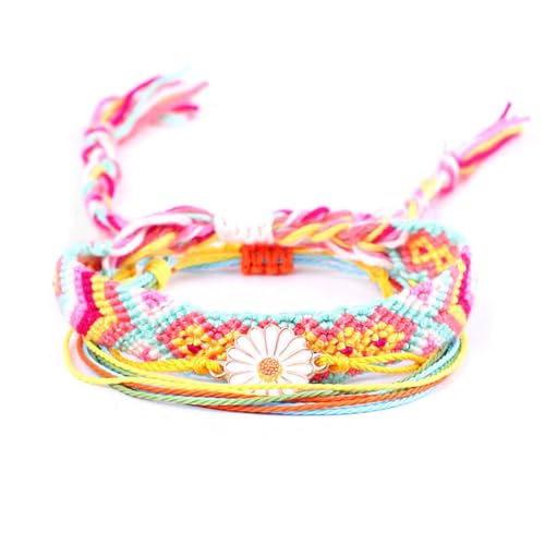 LIXSAZSE 1 Set Geflochtenes Armband Ästhetischer Schmuck Handgefertigte böhmische Armbänder Gänseblümchen Dekorationen Valentinstagsgeschenke für Frauen von LIXSAZSE