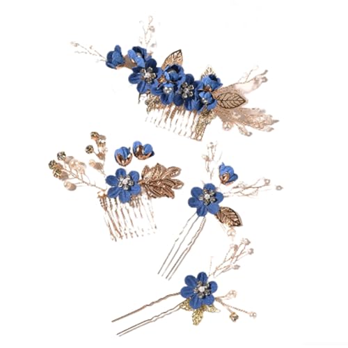 LIXSAZSE 4 Stück Hochzeit Blumen Haarkämme Dekorationen Kopfschmuck Set Stilvolle Elegante Mädchen Kopfbedeckung Schöne Braut Kopfschmuck, Edelsteinblau von LIXSAZSE
