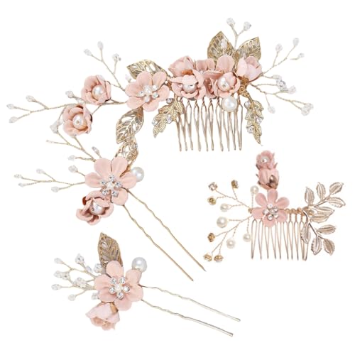 LIXSAZSE 4 Stück Hochzeit Blumen Haarkämme Dekorationen Kopfschmuck Set Stilvolle Elegante Mädchen Kopfbedeckung Schöne Braut Kopfschmuck, Rosa von LIXSAZSE