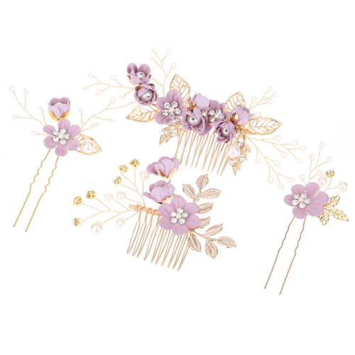 LIXSAZSE 4 Stück Hochzeit Blumen Haarkämme Dekorationen Kopfschmuck Set Stilvolle Elegante Mädchen Kopfbedeckung Schöne Braut Kopfschmuck, Violett von LIXSAZSE