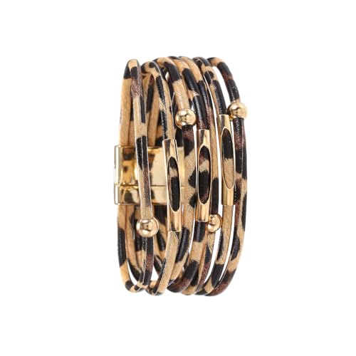 LIXSAZSE Armband mehrschichtig Legierung Schnalle Leder mehrfarbiger Armreif Damen Herren Unisex Party Dekoration Armband Schmuck, Beige von LIXSAZSE