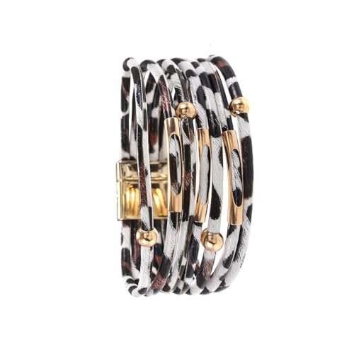 LIXSAZSE Armband mehrschichtig Legierung Schnalle Leder mehrfarbiger Armreif Damen Herren Unisex Party Dekoration Armband Schmuck, Weiß von LIXSAZSE