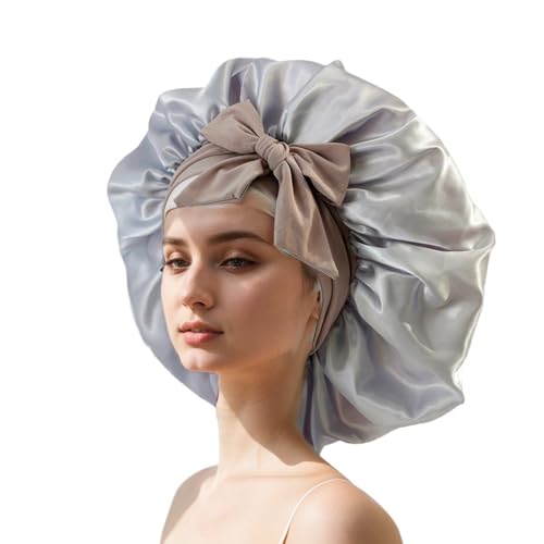 LIXSAZSE Atmungsaktive Satin Seiden Haarhaube für lockiges Haar. Verabschieden Sie sich von Frizz. Hergestellt aus Satin. Breite Krempe. Kopftuch für Kinder, silbrig von LIXSAZSE