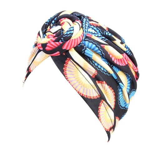 LIXSAZSE Bohemian Styles Head Wraps für Frauen Elastic Design Headwrap Pre Tied Bonnet Cap Plissee Headcap Headwear Swirly Headcover, Schwarz von LIXSAZSE