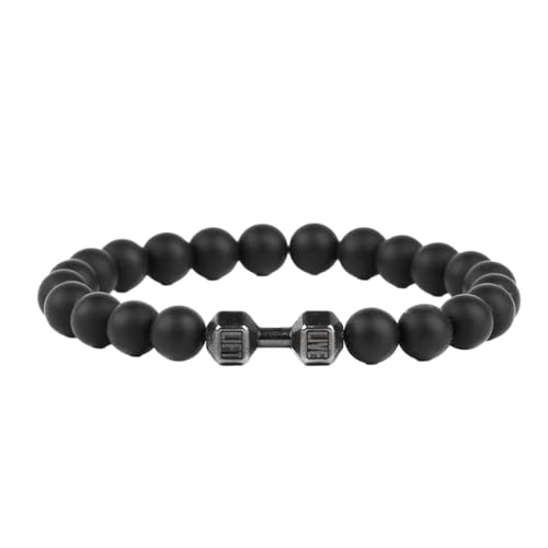 LIXSAZSE Breite anwendbare Anlässe: Hantelarmband aus schwarzem, mattem Stein. Exquisites und einzigartiges Armband aus natürlichem Vulkanstein, Schwarz von LIXSAZSE