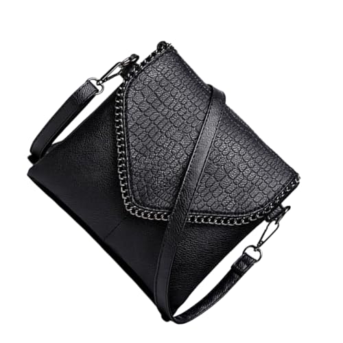 LIXSAZSE Damen PU Umhängetasche – schwarzer Umschlag, glatter Reißverschluss, großes Fassungsvermögen, Messenger Taschen, Umhängetaschen, PU Freizeithemden, Schwarz S von LIXSAZSE