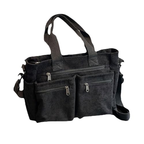 LIXSAZSE Einzigartige Handtasche mit großem Fassungsvermögen für das Wesentliche des täglichen Bedarfs. Vielseitige Cord Umhängetasche aus Canvas. Einfache Damen Umhängetasche, Schwarz von LIXSAZSE