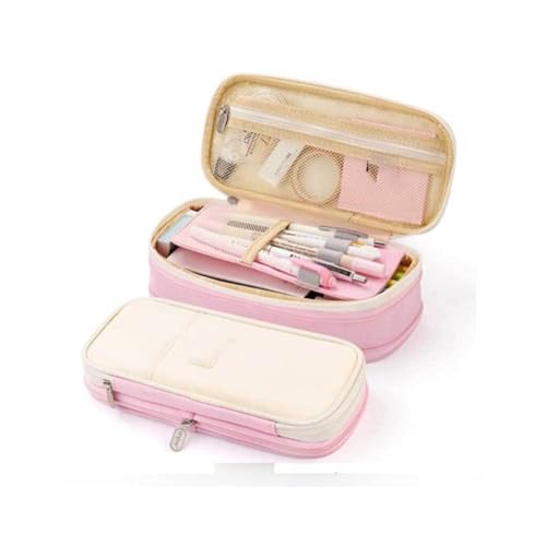 LIXSAZSE Federmäppchen Dual Layer Große Kapazität Bleistifte Etui Tasche Halter Baumwolle Leinen Schreibwaren Aufbewahrung Organizer Studentenbüro, Rosa von LIXSAZSE