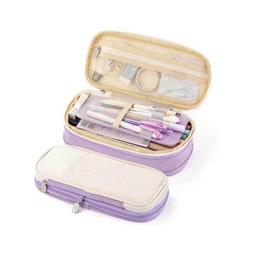 LIXSAZSE Federmäppchen Dual Layer Große Kapazität Bleistifte Etui Tasche Halter Baumwolle Leinen Schreibwaren Aufbewahrung Organizer Studentenbüro, Violett von LIXSAZSE