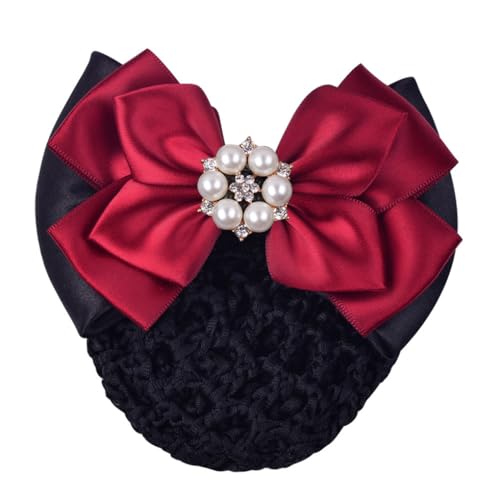 LIXSAZSE Frauen Haarknoten Abdeckung Netz Perle Strass Snood Tüll Haarnetz Bowknot Clip Schleife Spitze Party Bankett Kopfbedeckung Krankenschwester, Rot von LIXSAZSE