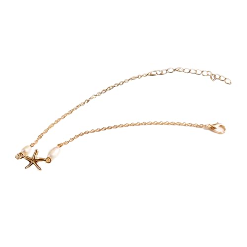 LIXSAZSE Fußkettchen Perle Universal Gold Silber Legierung Seestern Sterne Fuß Schmuck Strand Zubehör Fußkettchen für Mädchen Frauen, Gold von LIXSAZSE