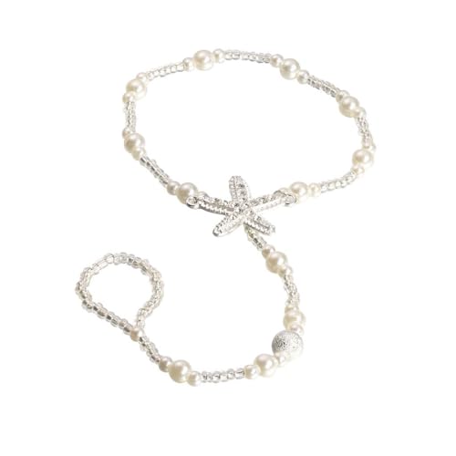 LIXSAZSE Fußkettchen Sea Star Pearl Flexible Crystal Schmuck Fäustlinge Fußkettchen mit Fingerring Zubehör Hochzeitsdeko von LIXSAZSE