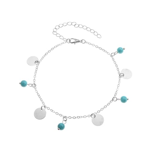LIXSAZSE Fußkettchen Verstellbarer Universal Türkis Schmuck Verschleißfester einfacher Stil Damen Fußkettchen Zubehör Strandgeschenke, Silber von LIXSAZSE