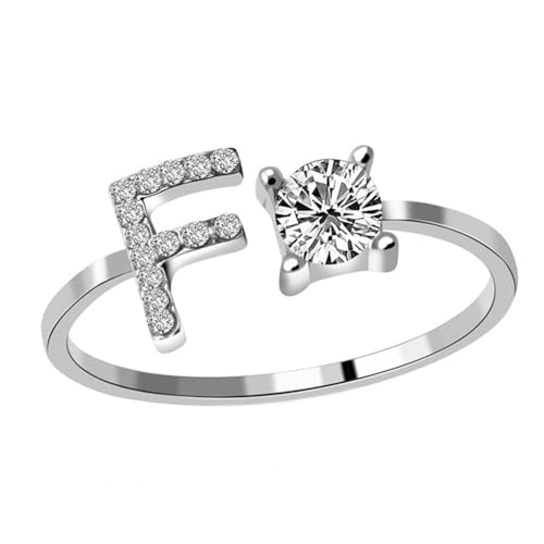 LIXSAZSE Großbuchstabe Offener Ring Tragbare Verlobungsringe Reisen Büro Einkaufen Zier Make up Schmuck Festival Geschenke, Buchstabe F von LIXSAZSE