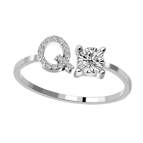 LIXSAZSE Großbuchstabe Offener Ring Tragbare Verlobungsringe Reisen Büro Einkaufen Zier Make up Schmuck Festival Geschenke, Buchstabe Q von LIXSAZSE