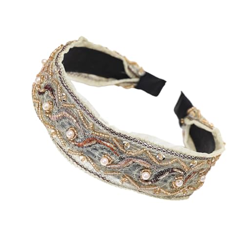 LIXSAZSE Haarbänder Nähen Bowknot Ethnic Twist Knot Stirnband Vintage Style Haarband Spitzenperlen Breite Stirnbänder Damen Accessoires, Schwarzer Perlenknoten von LIXSAZSE