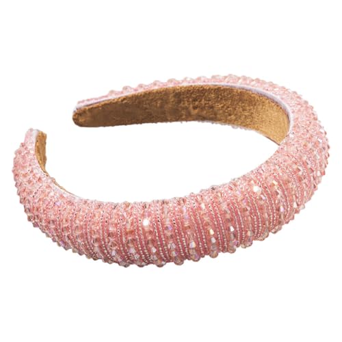 LIXSAZSE Haarband Perlen Kristall Strass Bohemian Dicker Barock Stil Gestrickte Stirnbänder Kopfbedeckung für Frauen Party Strand, Rosa von LIXSAZSE