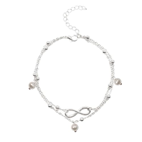 LIXSAZSE Mädchen Fußkettchen Exquisiter einfacher Stil Knöchelkette Fußdekoration Kreatives Mode Accessoire Fußketten für Kleiddekoration, Perle/8 Form Silber von LIXSAZSE