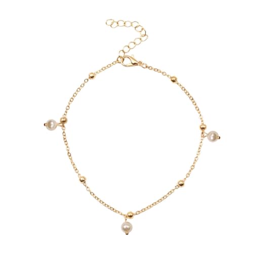 LIXSAZSE Mädchen Fußkettchen Exquisiter einfacher Stil Knöchelkette Fußdekoration Kreatives Mode Accessoire Fußketten für Kleiddekoration, Perlgold von LIXSAZSE