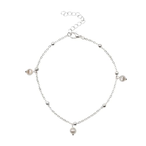 LIXSAZSE Mädchen Fußkettchen Exquisiter einfacher Stil Knöchelkette Fußdekoration Kreatives Mode Accessoire Fußketten für Kleiddekoration, Perlsilber von LIXSAZSE