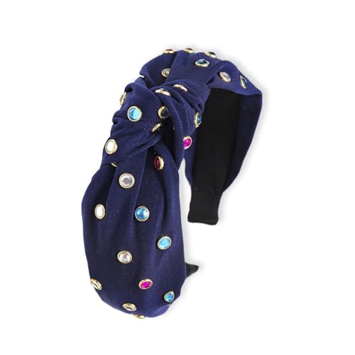 LIXSAZSE Mode Haarbänder Hoop Bowknot Twist Knot Stirnband mit Strass Bunte Breite Dekoration Stirnbänder für Frauen Mädchen, Dunkelblau von LIXSAZSE