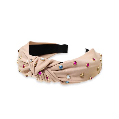 LIXSAZSE Mode Haarbänder Hoop Bowknot Twist Knot Stirnband mit Strass Bunte Breite Dekoration Stirnbänder für Frauen Mädchen, Khaki von LIXSAZSE