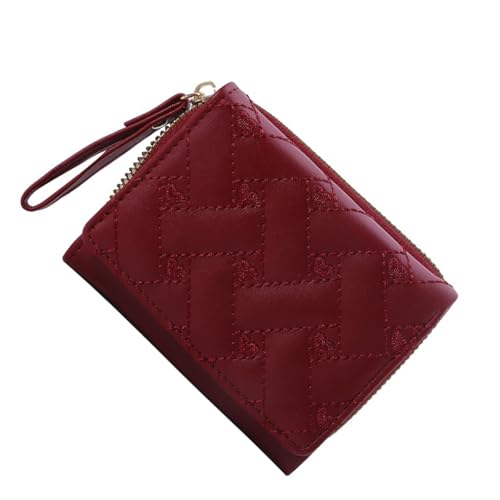 LIXSAZSE Modische PU Geldbörse mit Stickerei für Damen, niedlicher Kartenhalter, Modische PU Geldbörse mit Stickerei, einfach in der Tasche zu verstauen, Rot von LIXSAZSE
