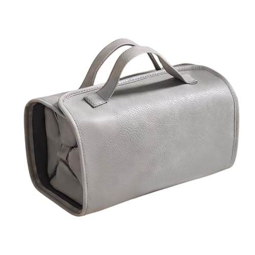 LIXSAZSE Multifunktionale Make up Organizer Tasche für Damen, Essentials, sichere PU Reise Kulturtasche, Reise Kosmetiktasche, Aufbewahrungstasche, grau von LIXSAZSE