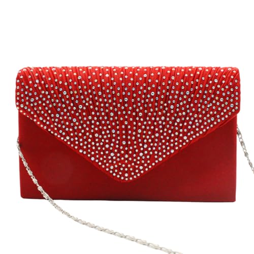 LIXSAZSE Polyester Frauen Umschlag Tasche Tragbare Haspe Strass Modische Einfarbig Business Party Bankett Braut Handtasche, Rot von LIXSAZSE