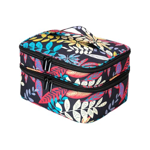 LIXSAZSE Stilvolle Nagellack Organizer Taschen, robust und langlebig, für unterwegs, Polyester Nagellack Aufbewahrungstaschen, einfach zu tragen, Schwarzes Grundblatt von LIXSAZSE