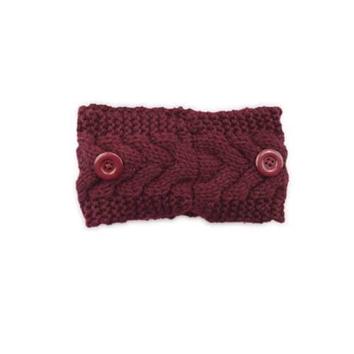 LIXSAZSE Stirnbänder Winter winddicht elastisch mit Knöpfen gehäkelt warm klobig universal Damen Ohrenschützer Geschenke für Frauen, Purpurrot von LIXSAZSE