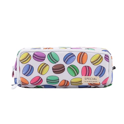 LIXSAZSE Strapazierfähiges Polyster Federmäppchen mit großer Öffnung und großem Fassungsvermögen für Karten mit Mehreren Mustern und festem Platz für Bleistifte, Macaron von LIXSAZSE